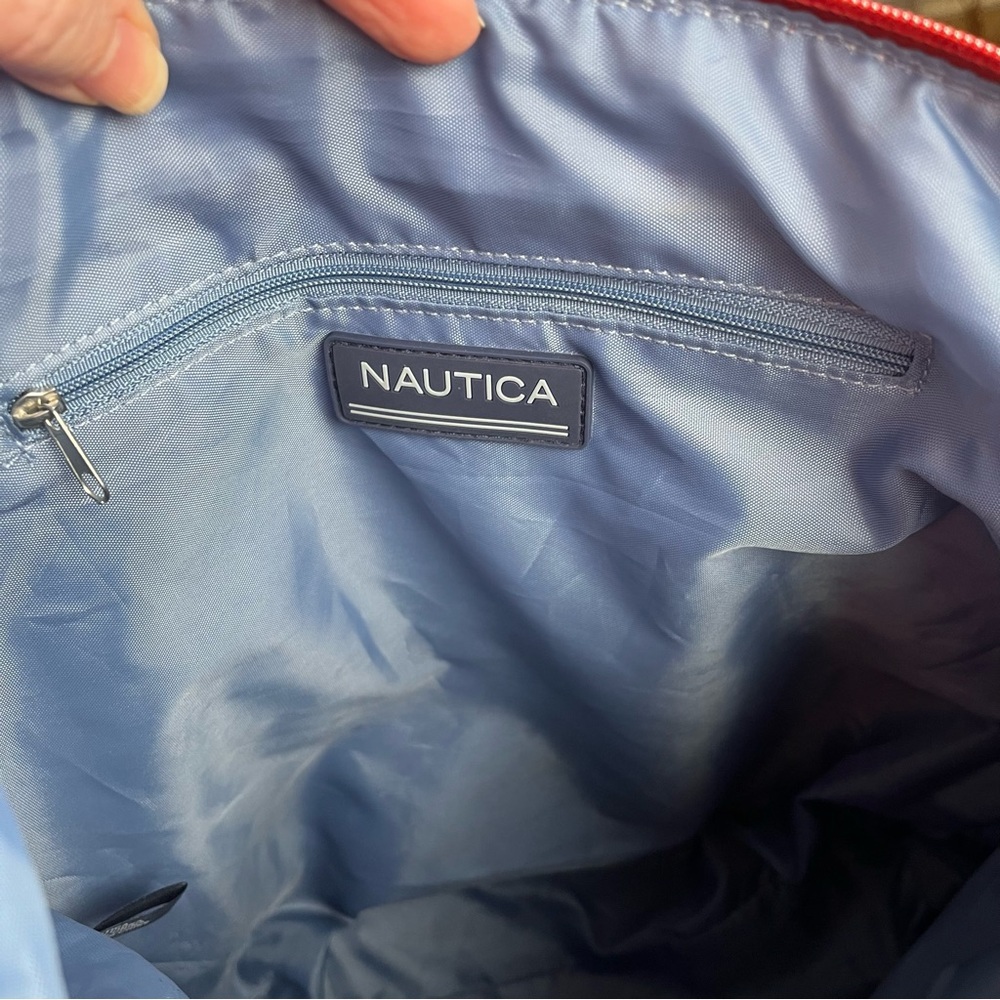Nautica Backpack Red Faux Leather Cabin Fever Zip Top Bag Nautical Preppy - Picture 8 of 10